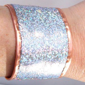 Genuine Leather Holographic Copper Cuff Bracelet